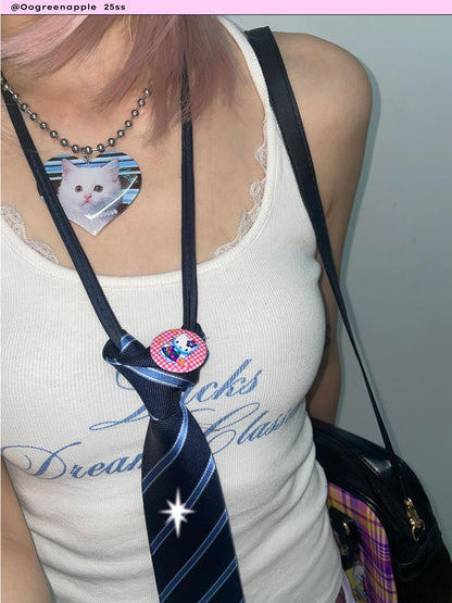 Oogreenapple Purple Glitter Resin Cat Heart Beaded Chain Women&