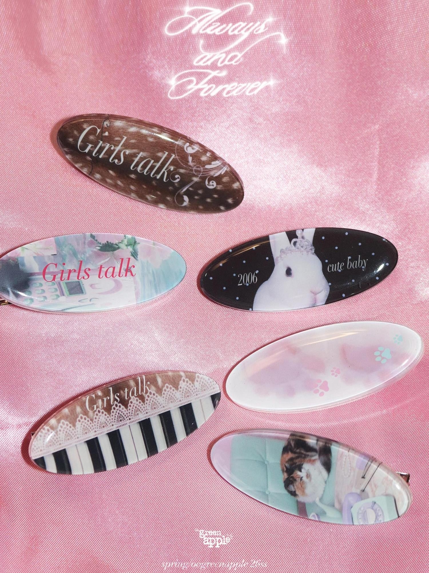 Oogreenapple Retro Polka Dot Cat Oval Side Clip Whimsical Women&