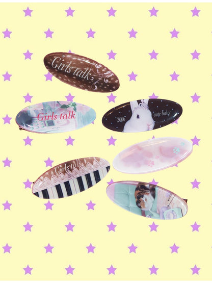 Oogreenapple Retro Polka Dot Cat Oval Side Clip Whimsical Women&