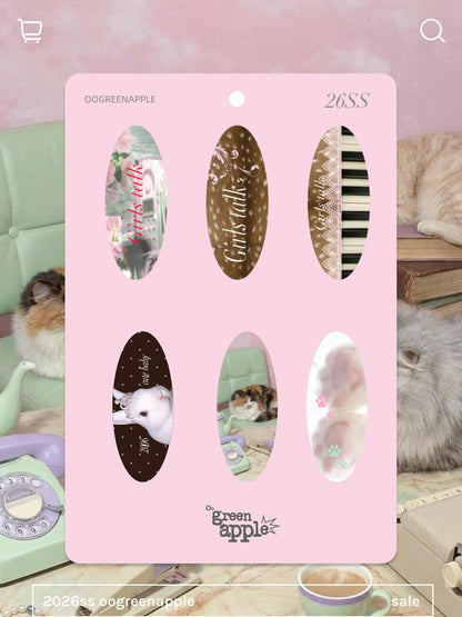 Oogreenapple Retro Polka Dot Cat Oval Side Clip Whimsical Women&