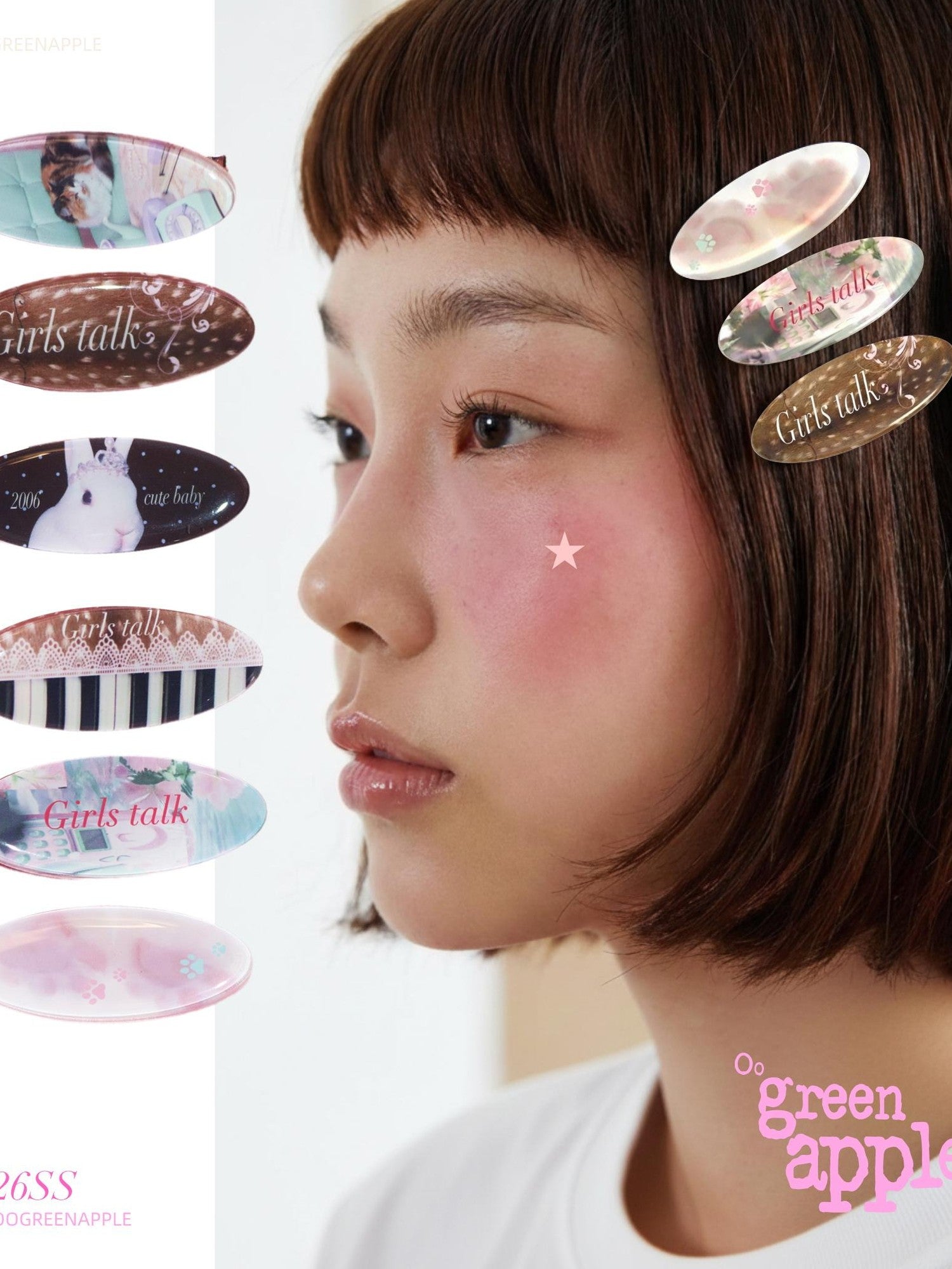 Oogreenapple Retro Polka Dot Cat Oval Side Clip Whimsical Women&