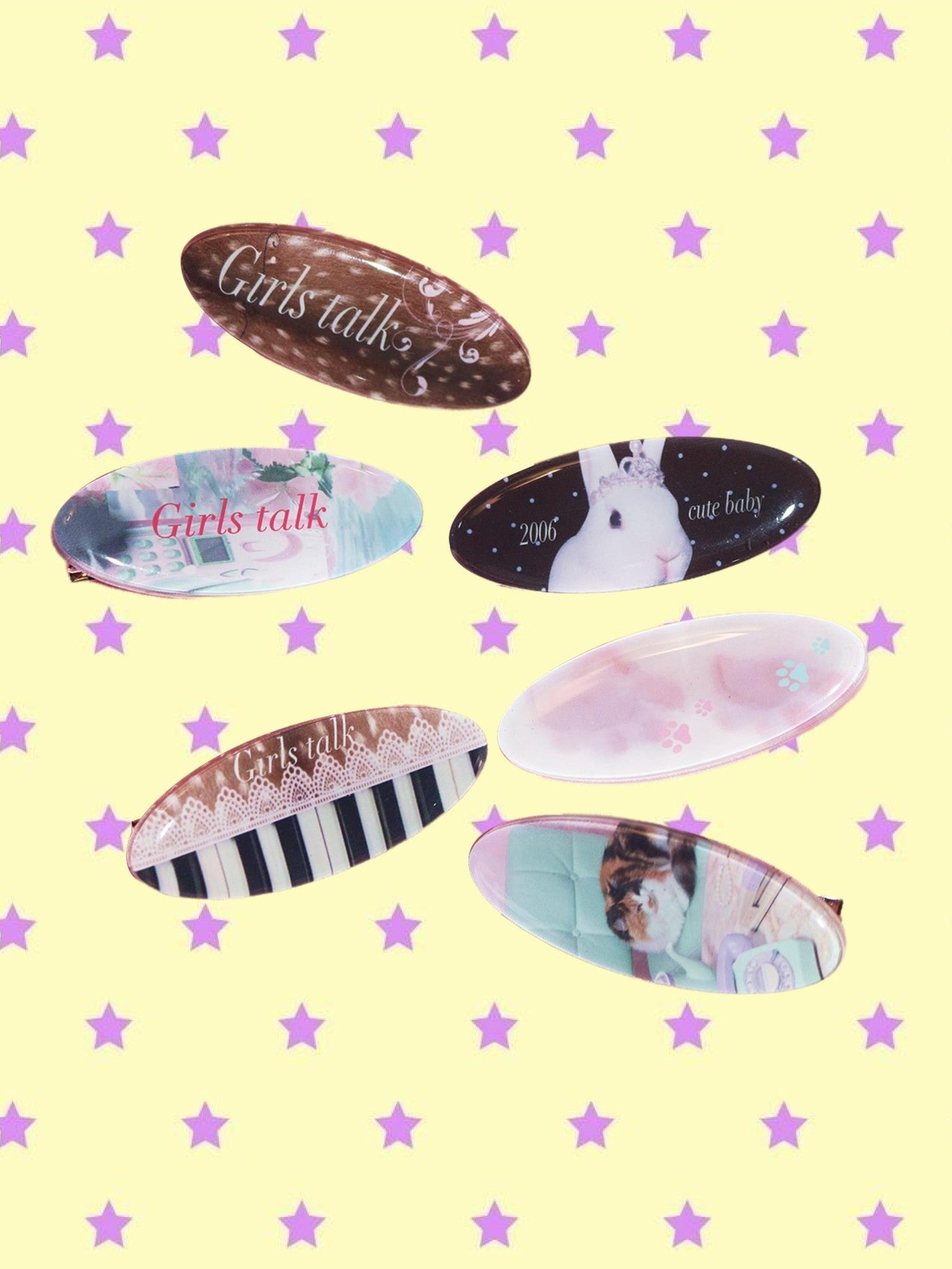 Oogreenapple Retro Polka Dot Cat Oval Side Clip Whimsical Women&