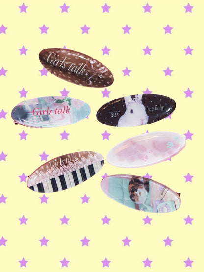 Oogreenapple Retro Polka Dot Cat Oval Side Clip Whimsical Women&