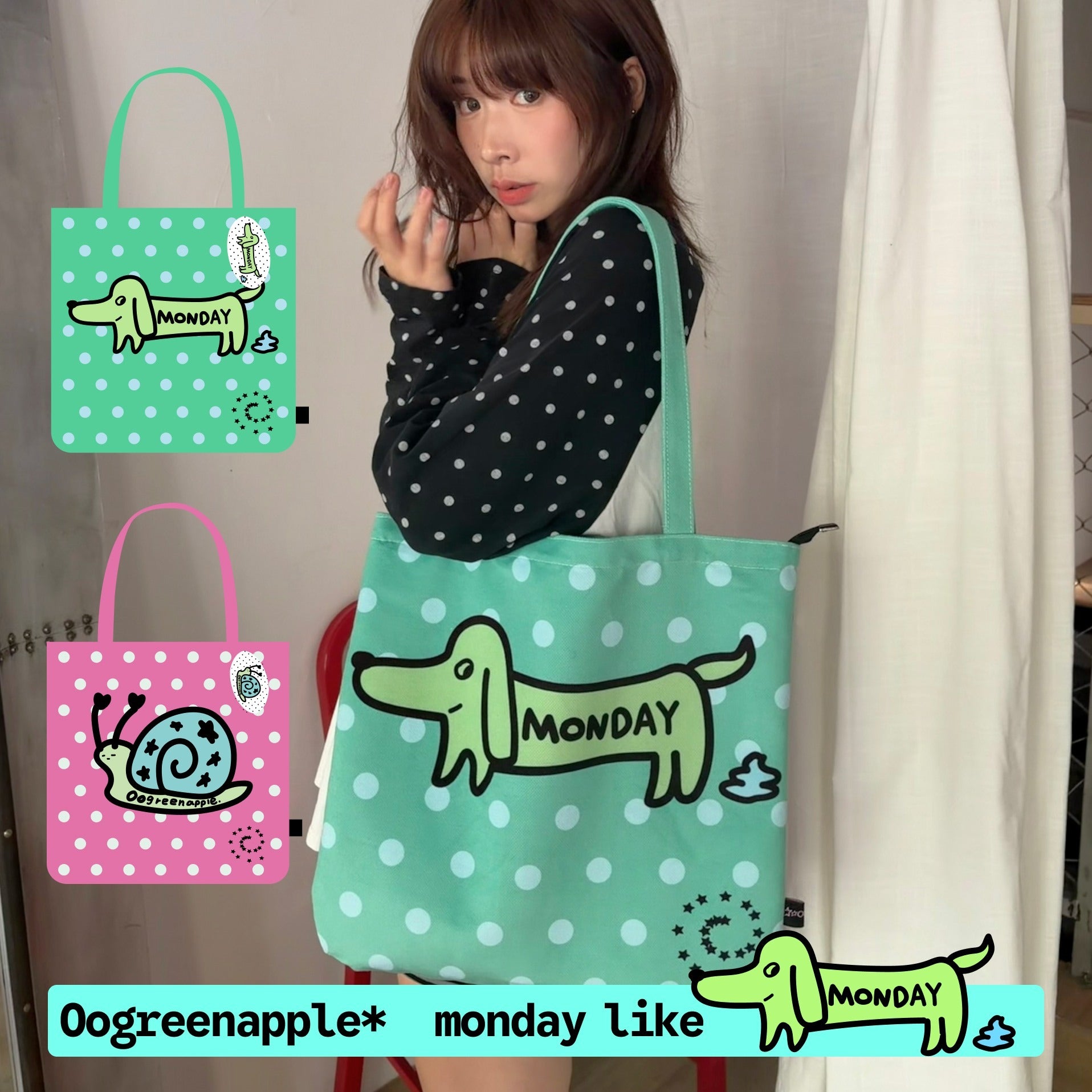 Oogreenapple_Snail_Shape_Polka_Dot_Puppy_Print_Zipper_Pocket_Women&