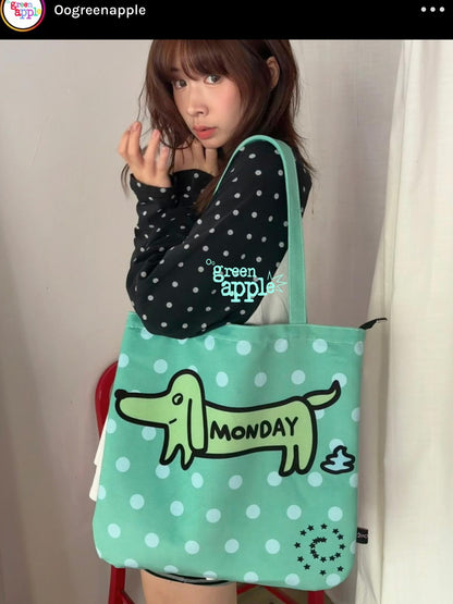 Oogreenapple Snail Shape Polka Dot Puppy Print Zipper Pocket Women&