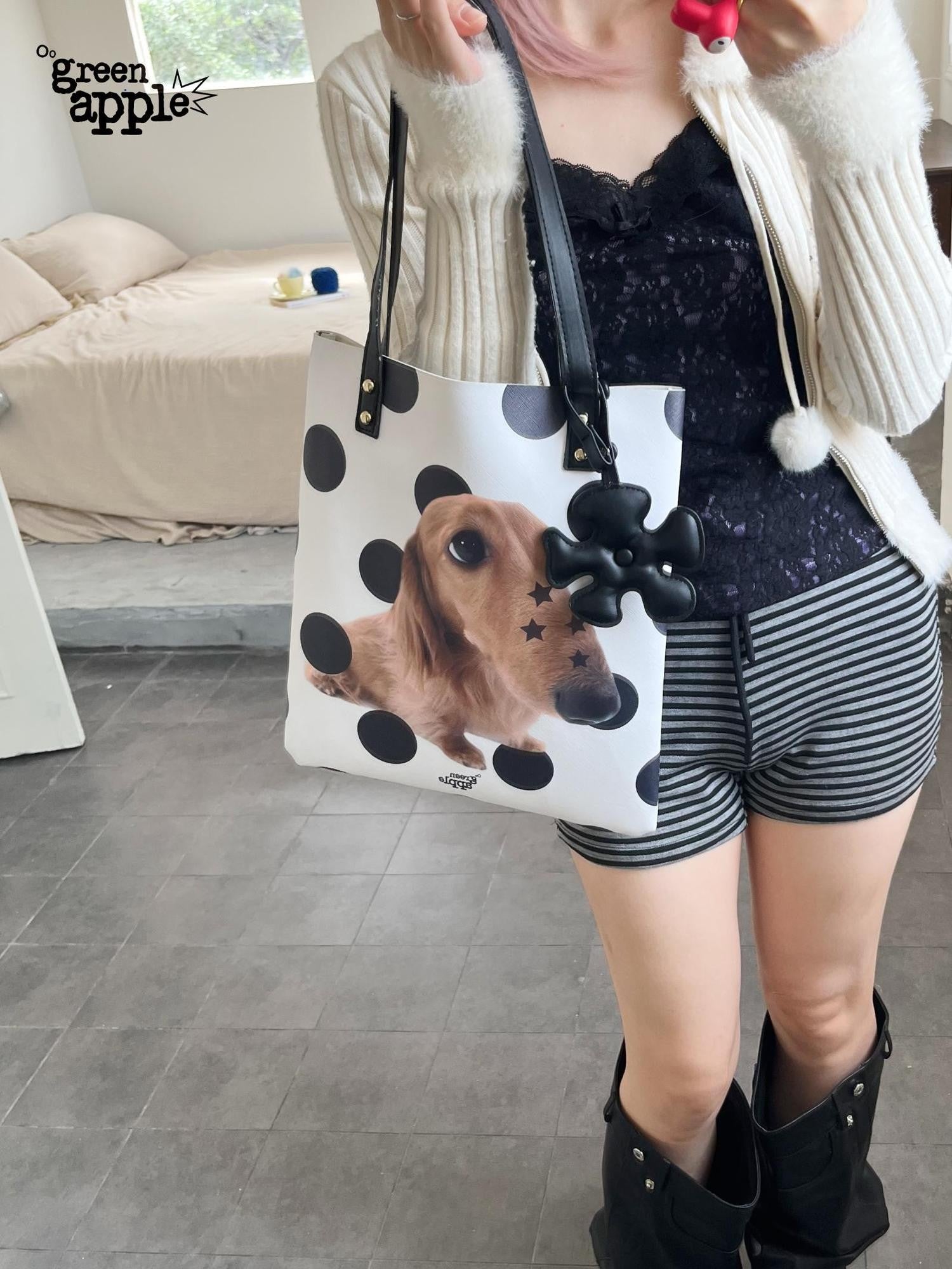 Oogreenapple Star Dachshund Printed Envelope Tote Women&