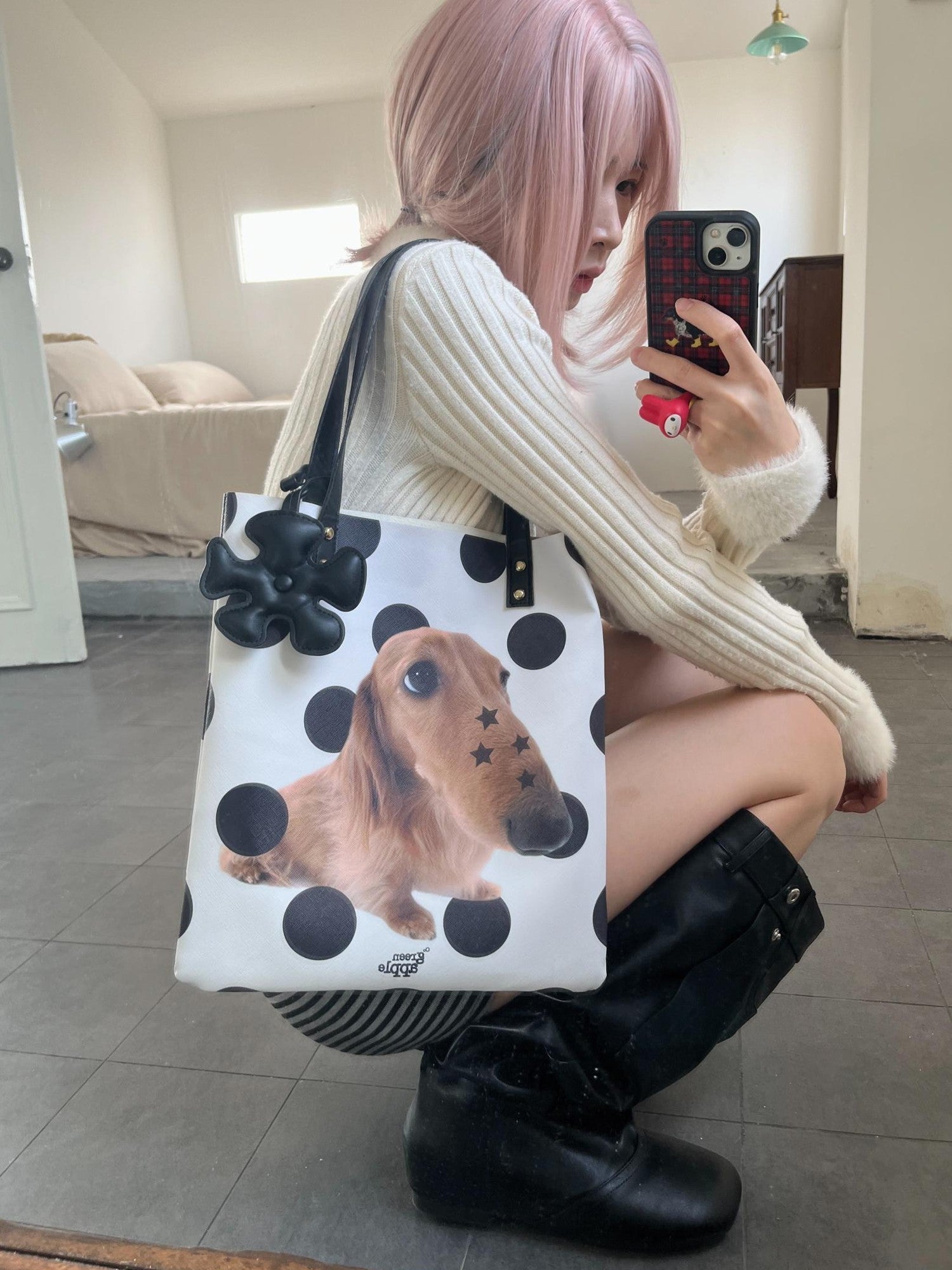 Oogreenapple Star Dachshund Printed Envelope Tote Women&