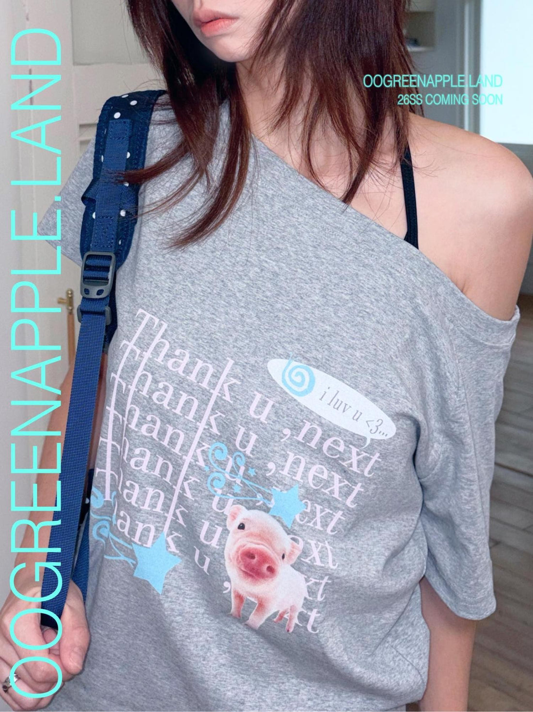 Oogreenapple Star Piggy English Print Loose Fit Women&