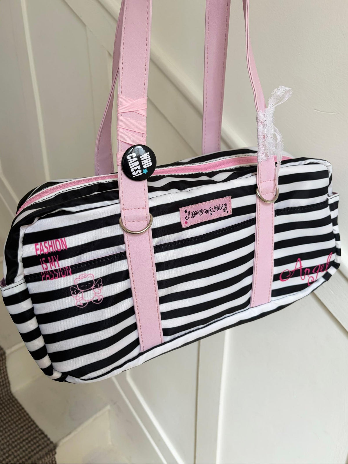 Oogreenapple Striped Angel Print Square Tote Women&