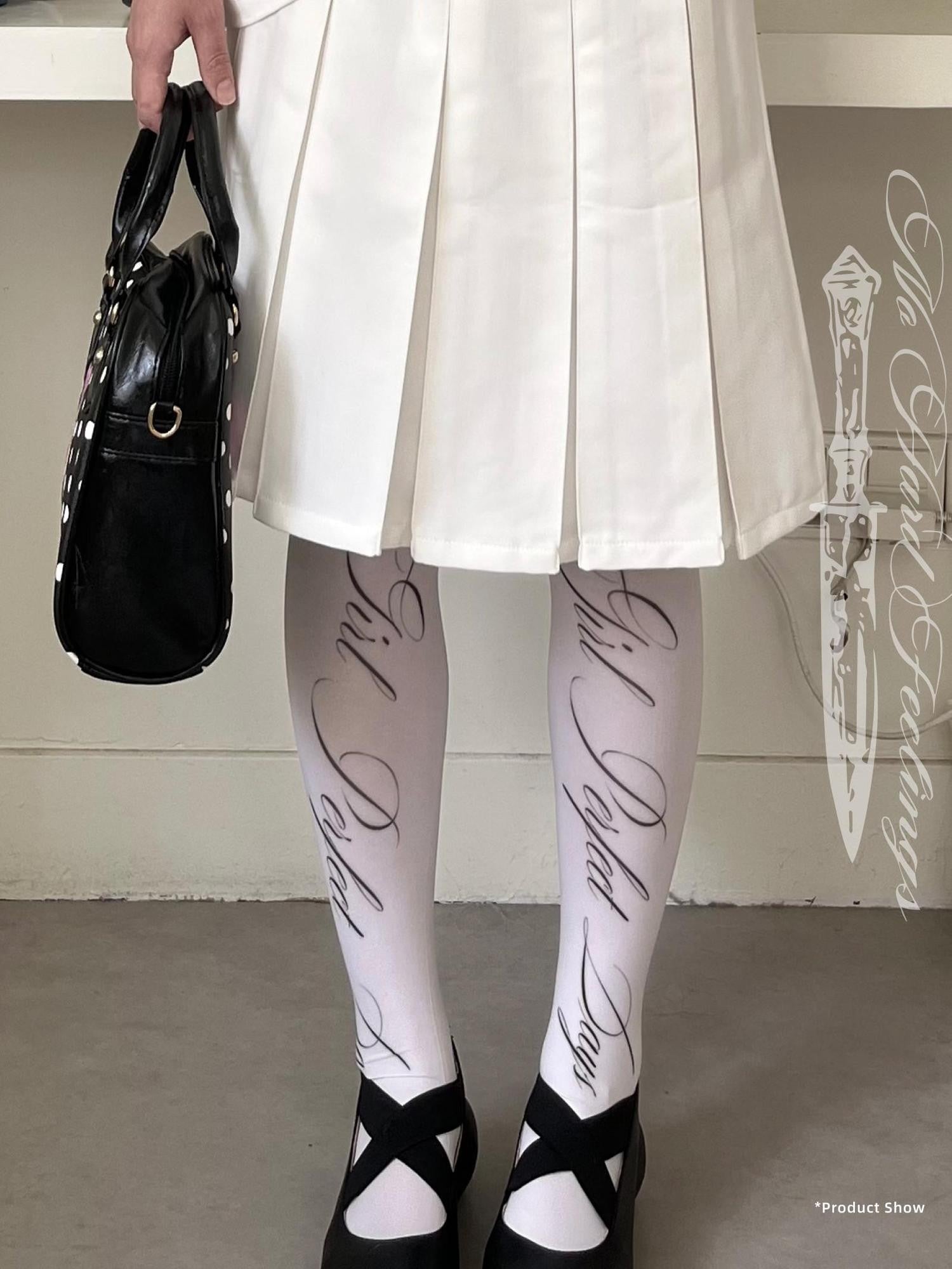 Oogreenapple Thigh High Cursive English Script Print Women&