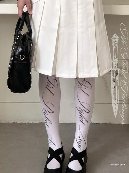Oogreenapple Thigh High Cursive English Script Print Women&