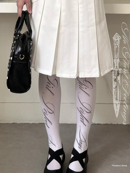 Oogreenapple Thigh High Cursive English Script Print Women&
