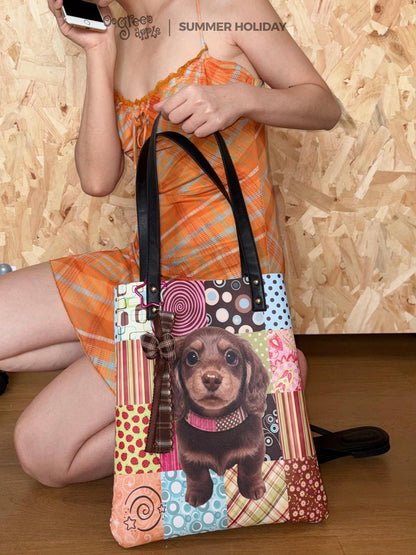 Oogreenapple Vintage Dachshund Print Envelope Tote Women&
