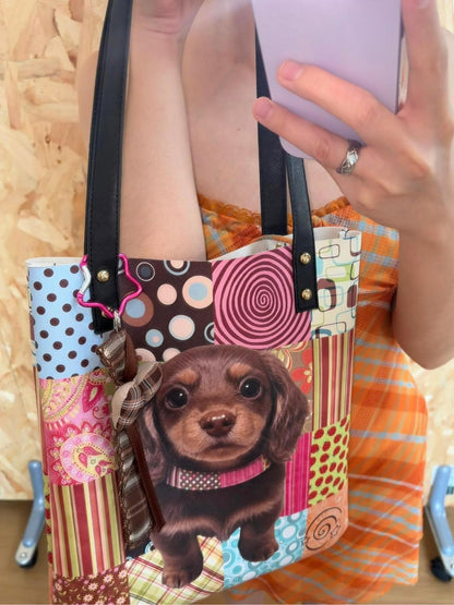Oogreenapple Vintage Dachshund Print Envelope Tote Women&
