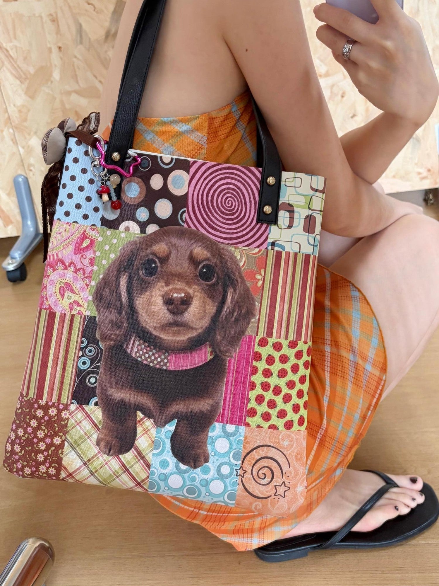 Oogreenapple Vintage Dachshund Print Envelope Tote Women&