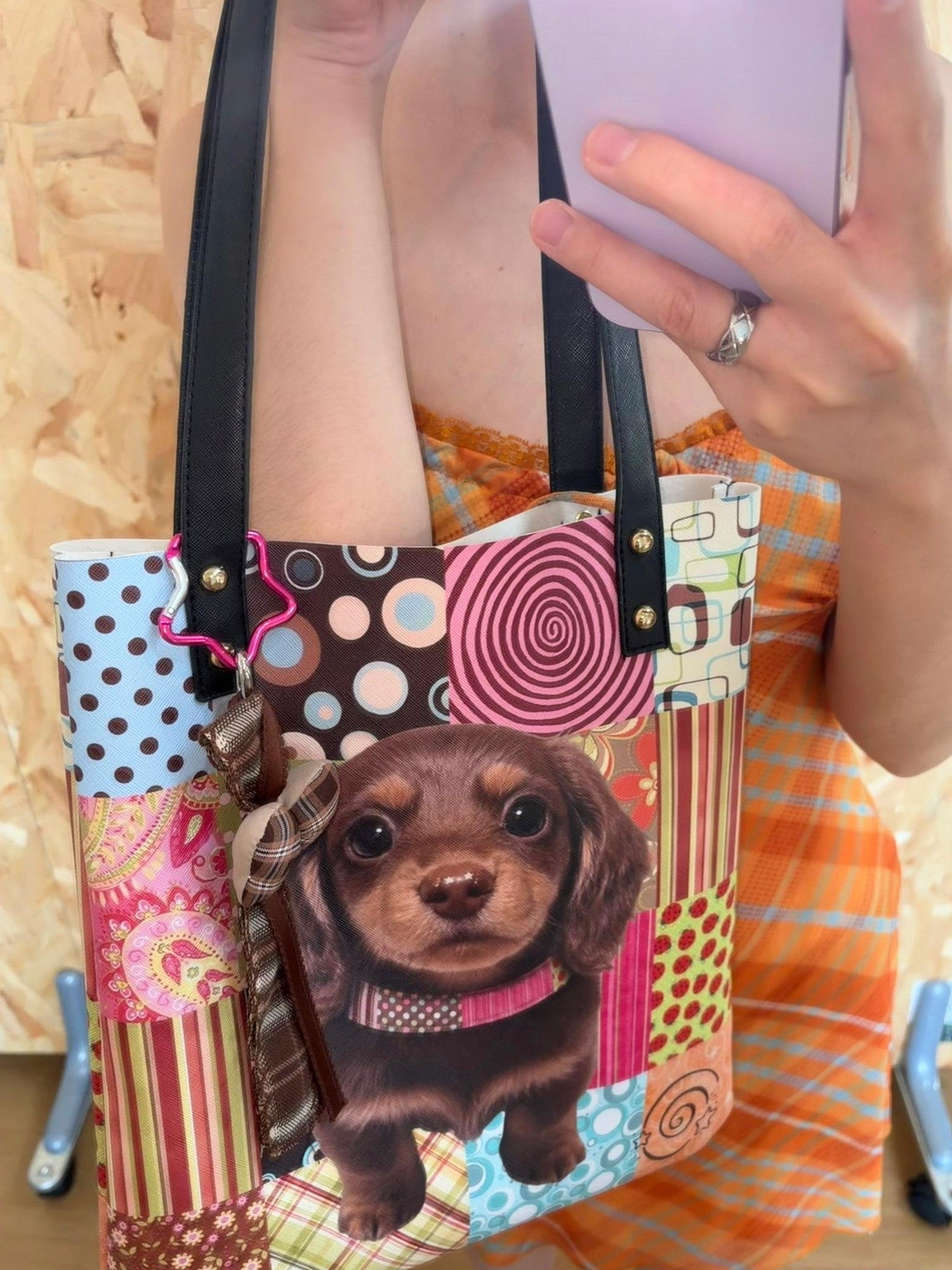 Oogreenapple Vintage Dachshund Print Envelope Tote Women&