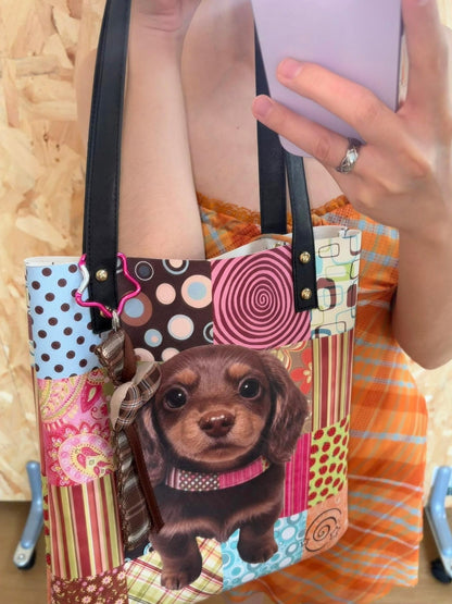 Oogreenapple Vintage Dachshund Print Envelope Tote Women&