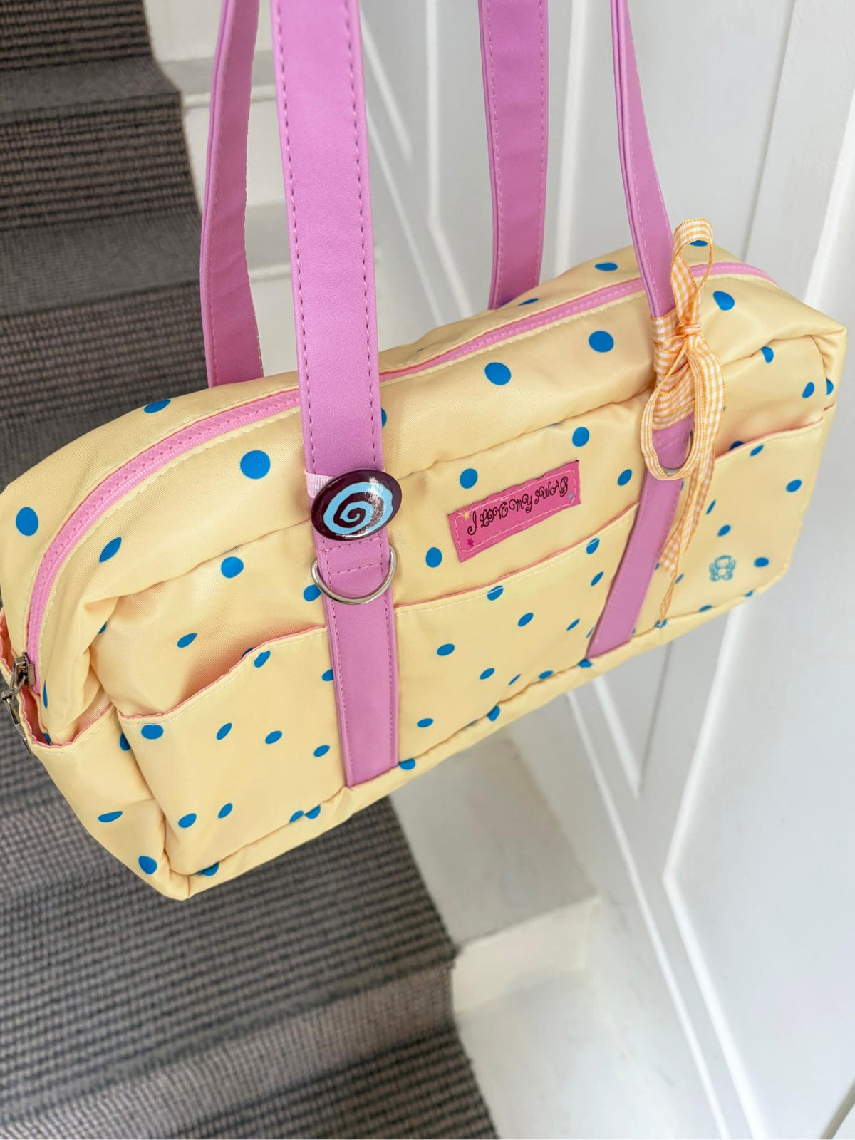Oogreenapple Yellow Blue Polka Dot Square Tote Women&