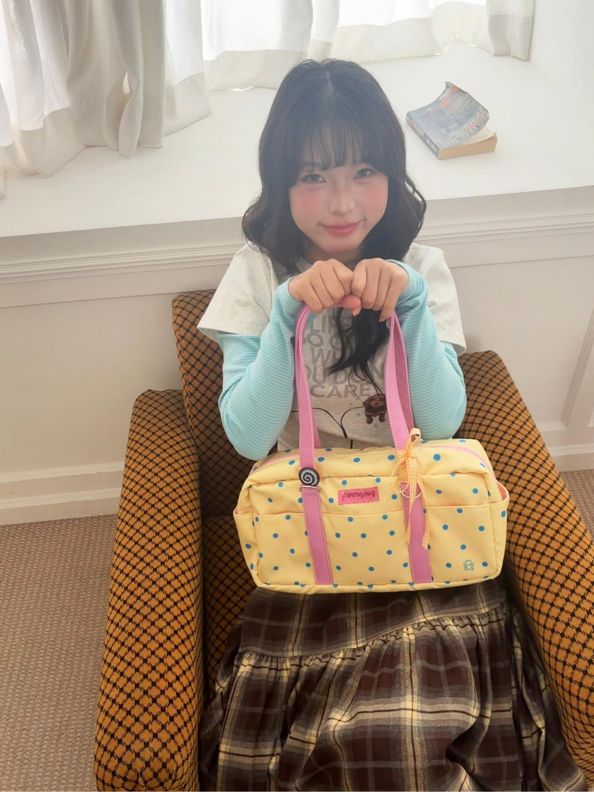 Oogreenapple Yellow Blue Polka Dot Square Tote Women&