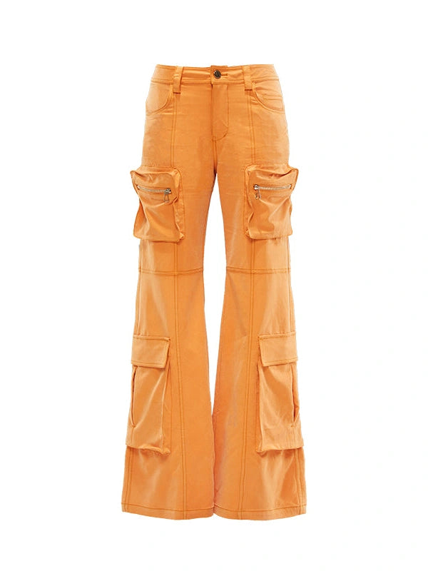 Orange Utility Cargo Pants With 3D Pockets