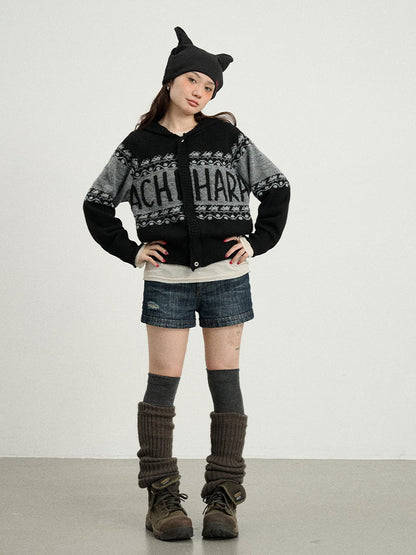Achihara Milk Tea Hoodie Knit Sweater