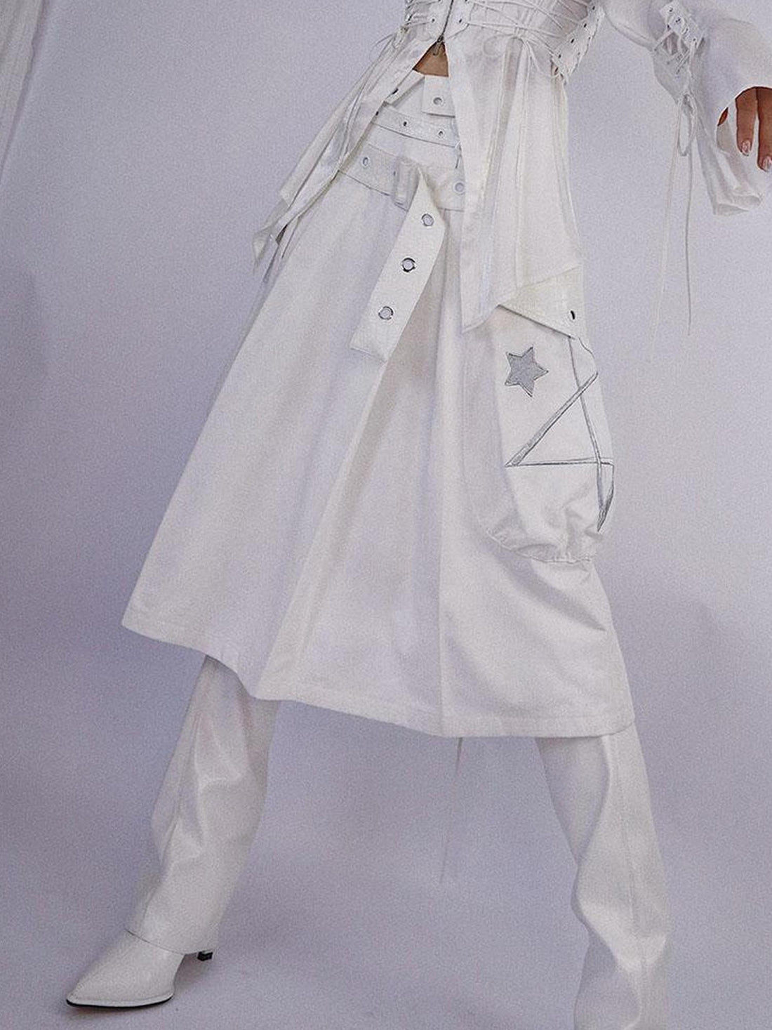 WSW WUSHENWU Origami Trail White Low Rise Pleated Skirt