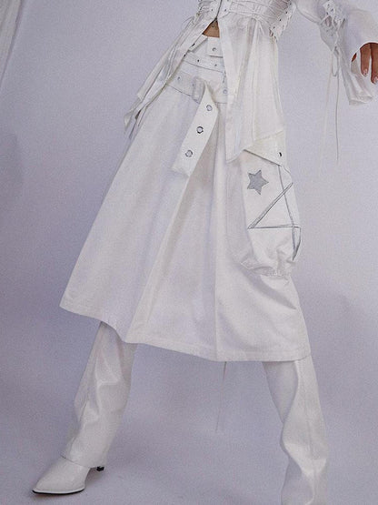 WSW WUSHENWU Origami Trail White Low Rise Pleated Skirt