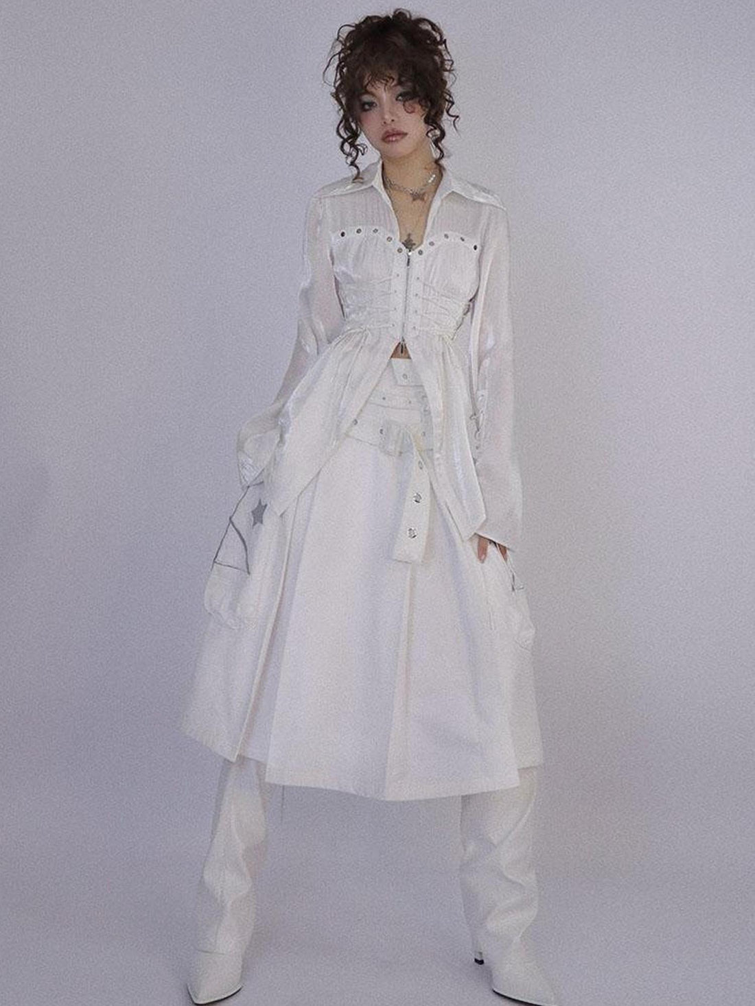 WSW WUSHENWU Origami Trail White Low Rise Pleated Skirt