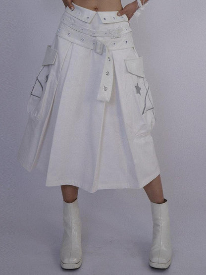 WSW WUSHENWU Origami Trail White Low Rise Pleated Skirt