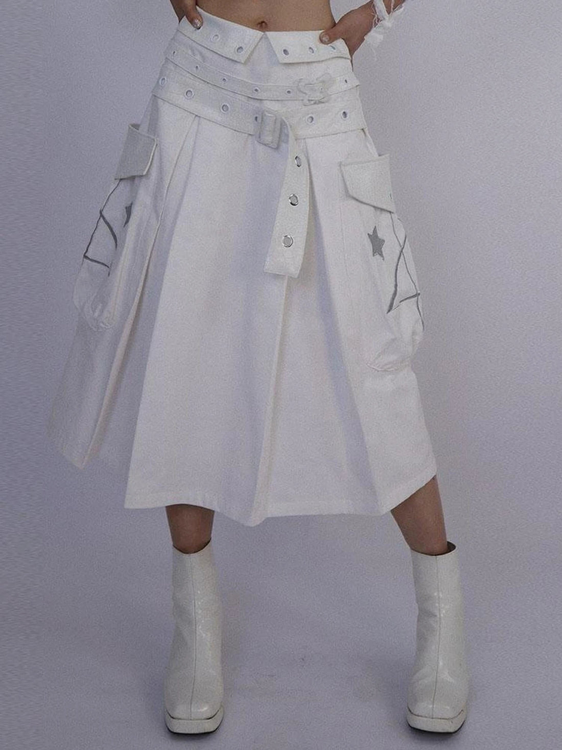 Origami Trail White Low Rise Pleated Skirt