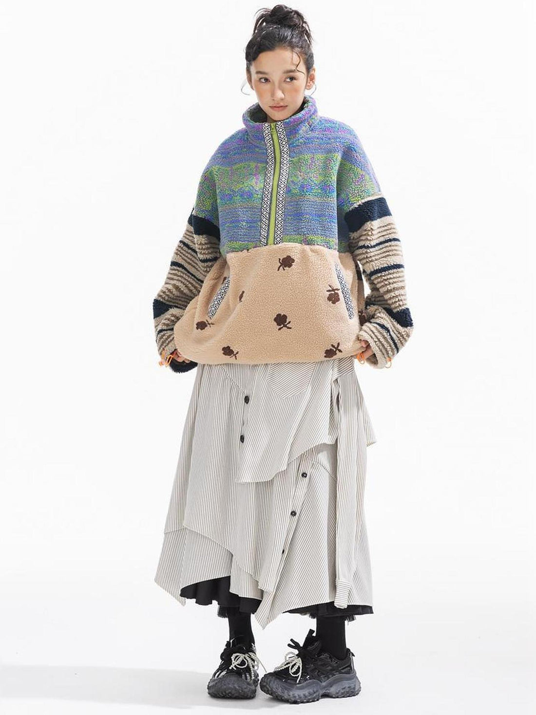 Sweet Mi Original Capsule Asymmetric Patchwork Thickened Loose Jacket