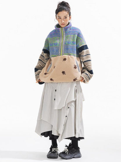 Sweet Mi Original Capsule Asymmetric Patchwork Thickened Loose Jacket