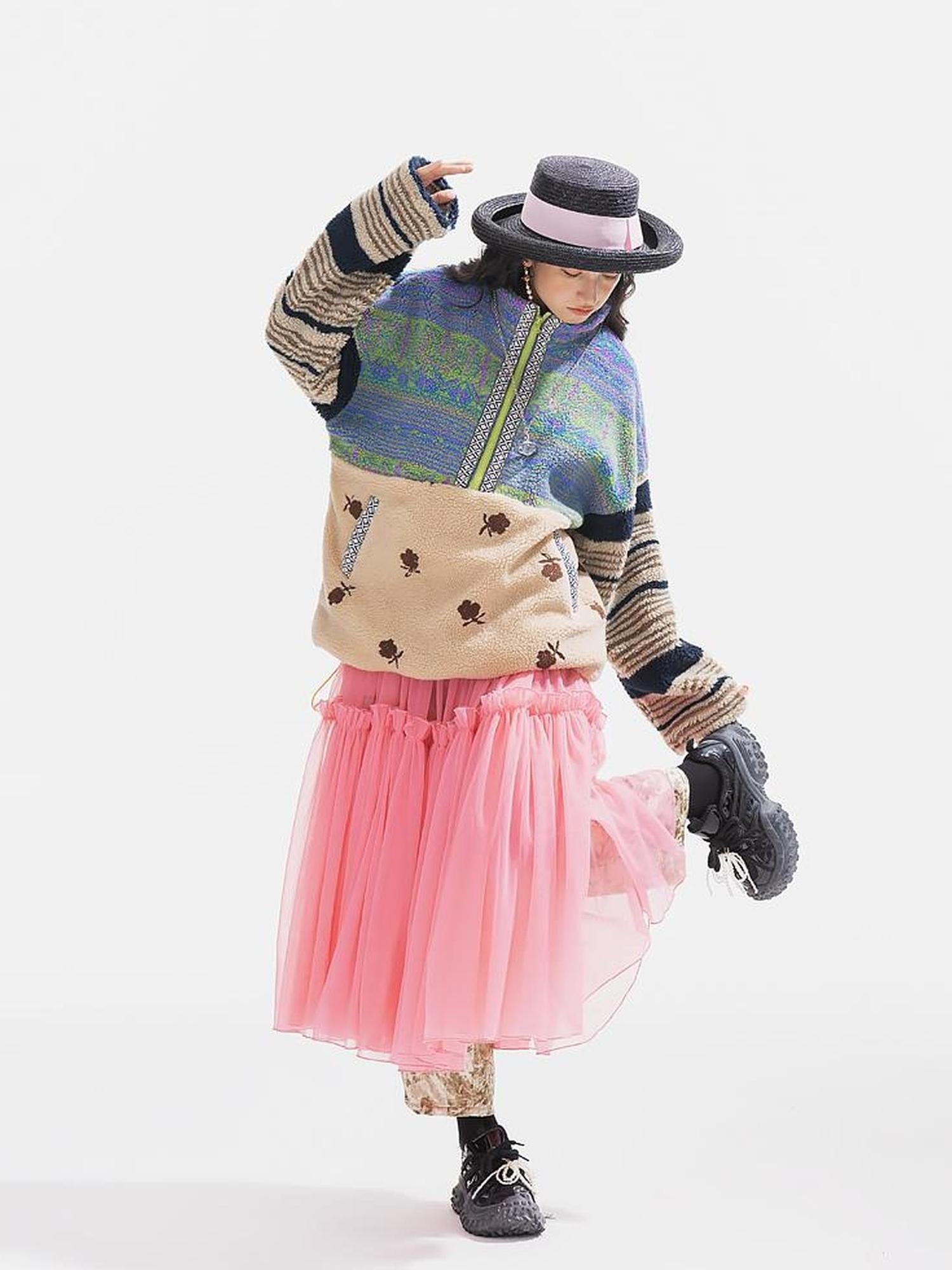 Sweet Mi Original Capsule Asymmetric Patchwork Thickened Loose Jacket