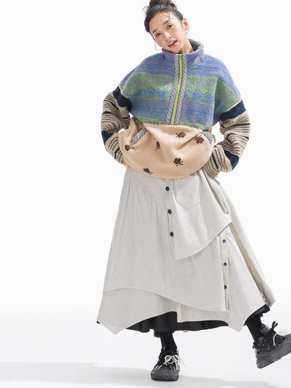 Sweet Mi Original Capsule Asymmetric Patchwork Thickened Loose Jacket