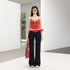 2th Desire Vintage Red Stripe Rhinestone Print Low Rise Straight Jeans