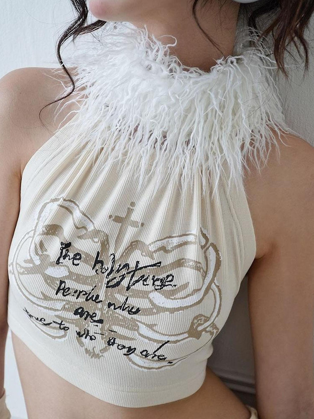 WSW WUSHENWU Original Cutout Back Fur Collar Jumpsuit Top