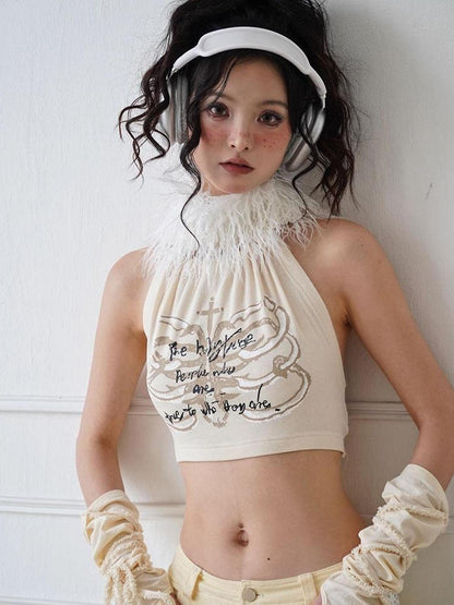 WSW WUSHENWU Original Cutout Back Fur Collar Jumpsuit Top