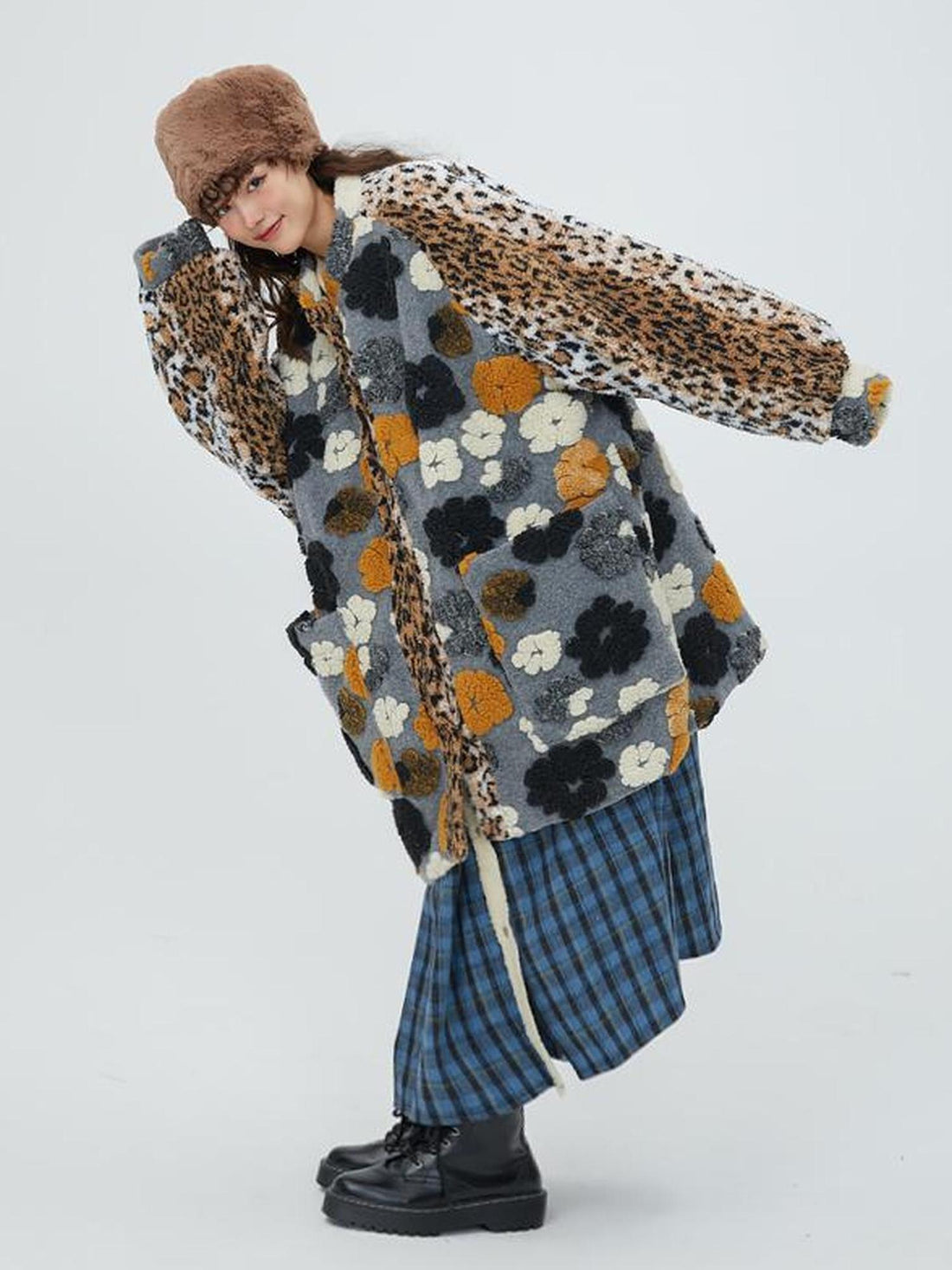 Sweet Mi Original Floral Jacquard Quilted Wool Coat For Women Free Size