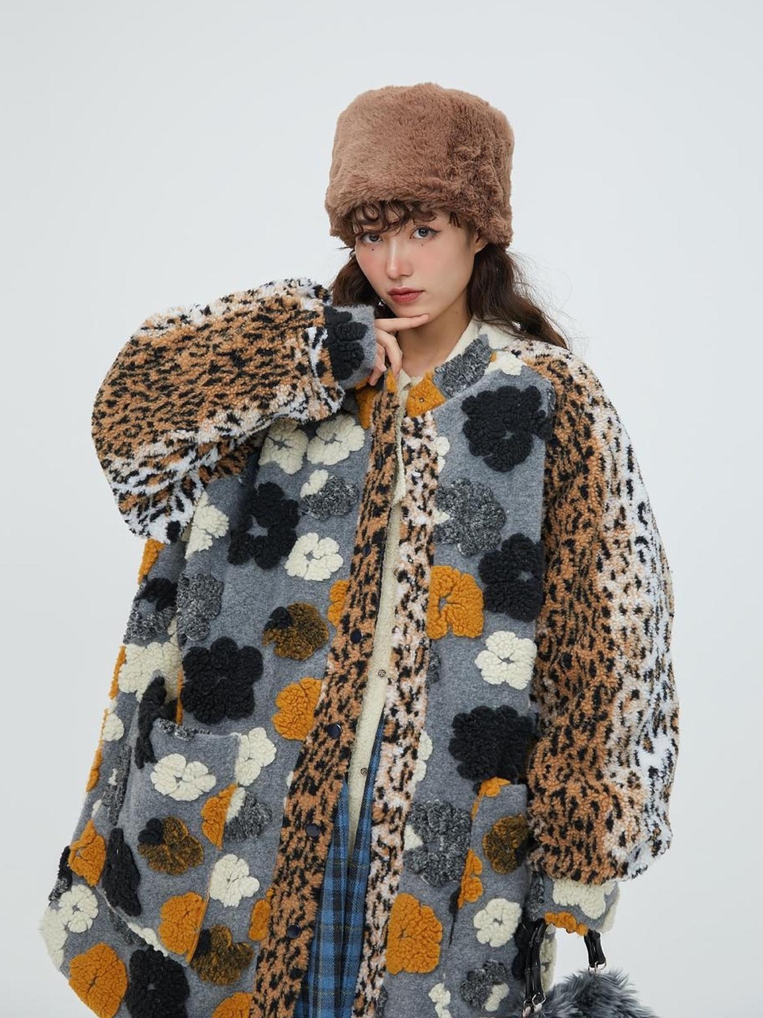 Sweet Mi Original Floral Jacquard Quilted Wool Coat For Women Free Size