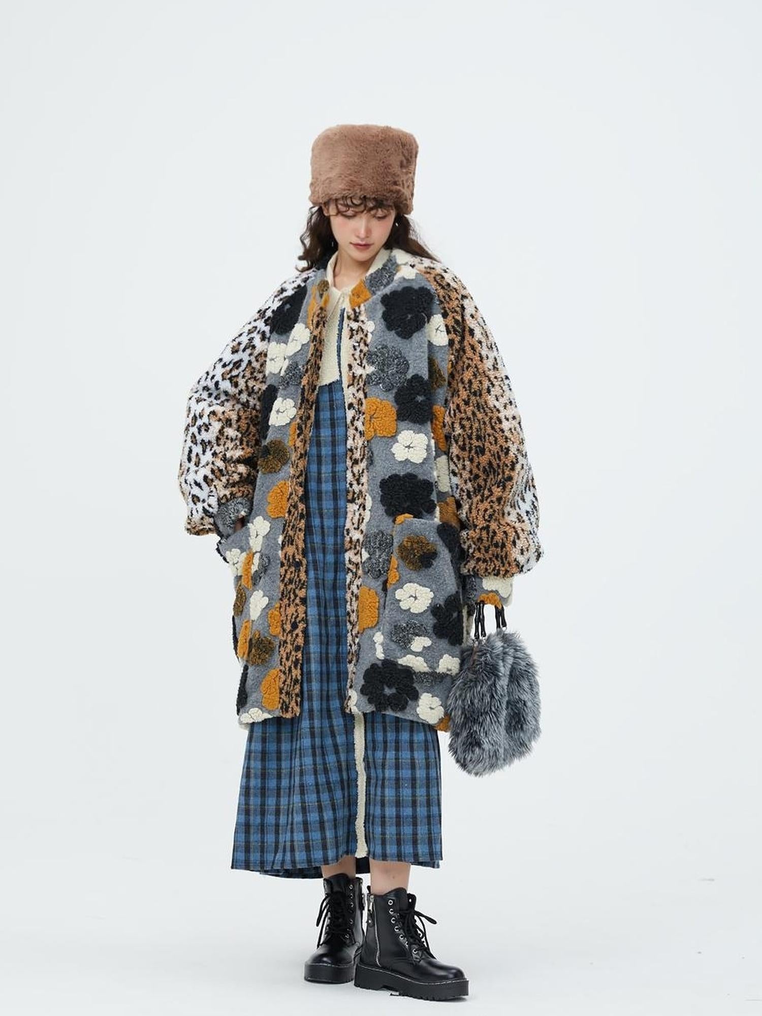 Sweet Mi Original Floral Jacquard Quilted Wool Coat For Women Free Size