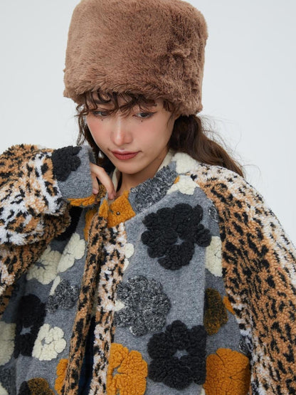 Sweet Mi Original Floral Jacquard Quilted Wool Coat For Women Free Size