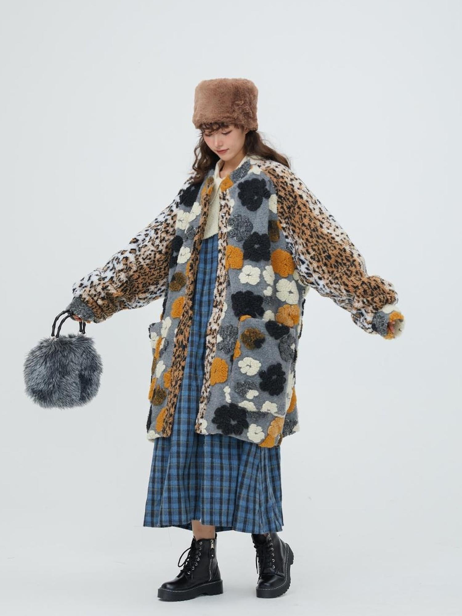 Sweet Mi Original Floral Jacquard Quilted Wool Coat For Women Free Size