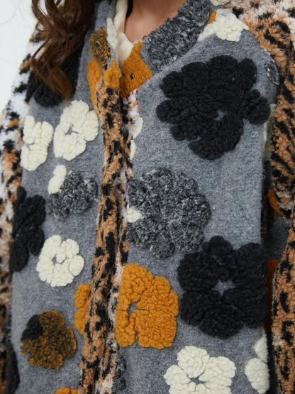Sweet Mi Original Floral Jacquard Quilted Wool Coat For Women Free Size