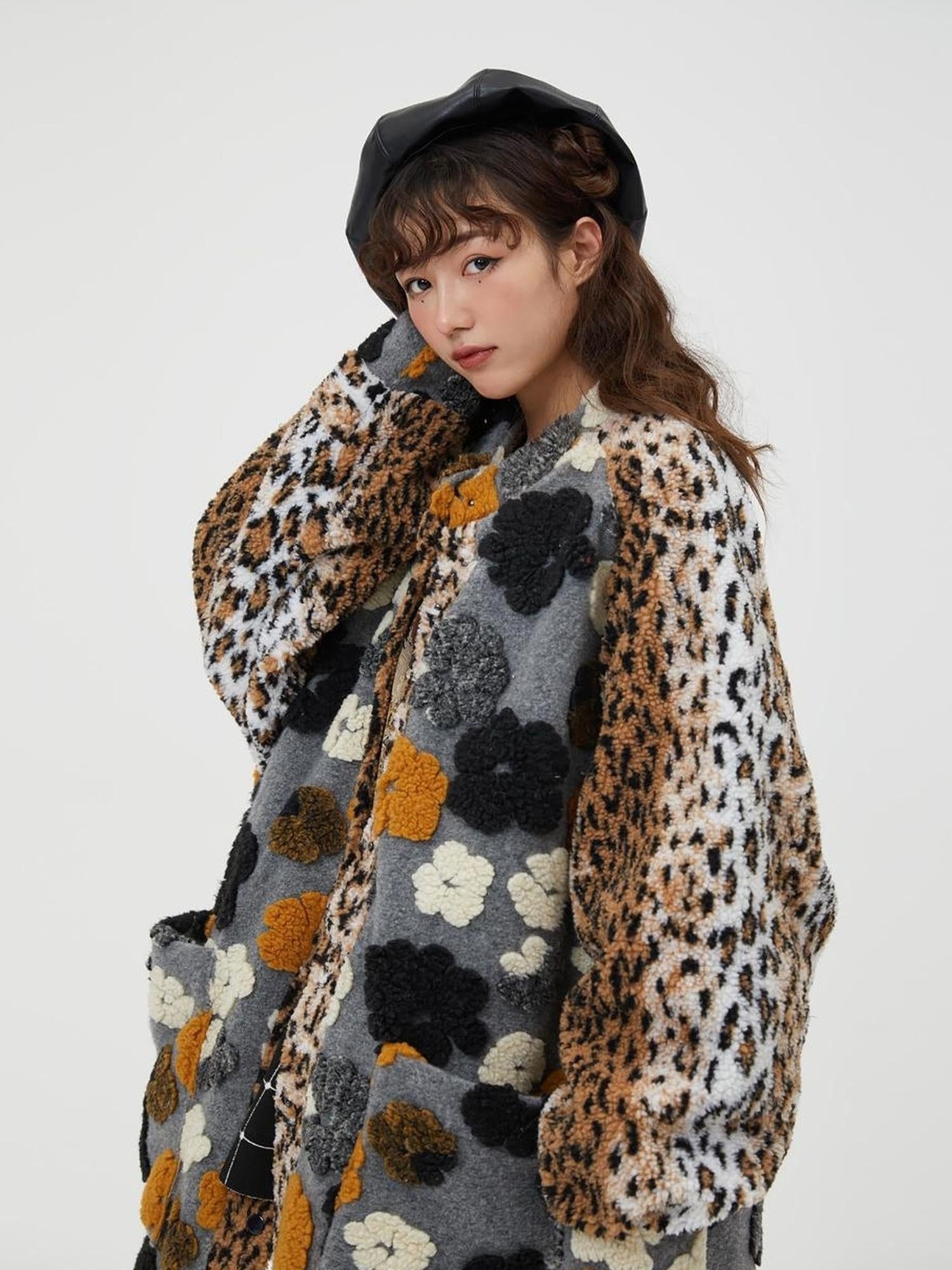 Sweet Mi Original Floral Jacquard Quilted Wool Coat For Women Free Size