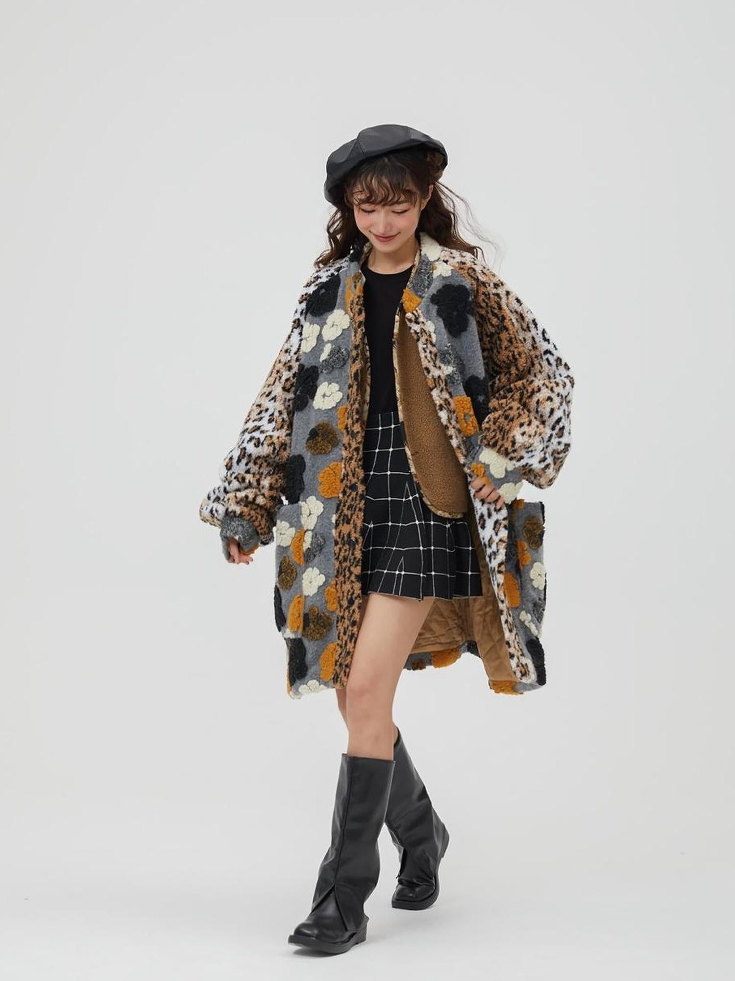 Sweet Mi Original Floral Jacquard Quilted Wool Coat For Women Free Size
