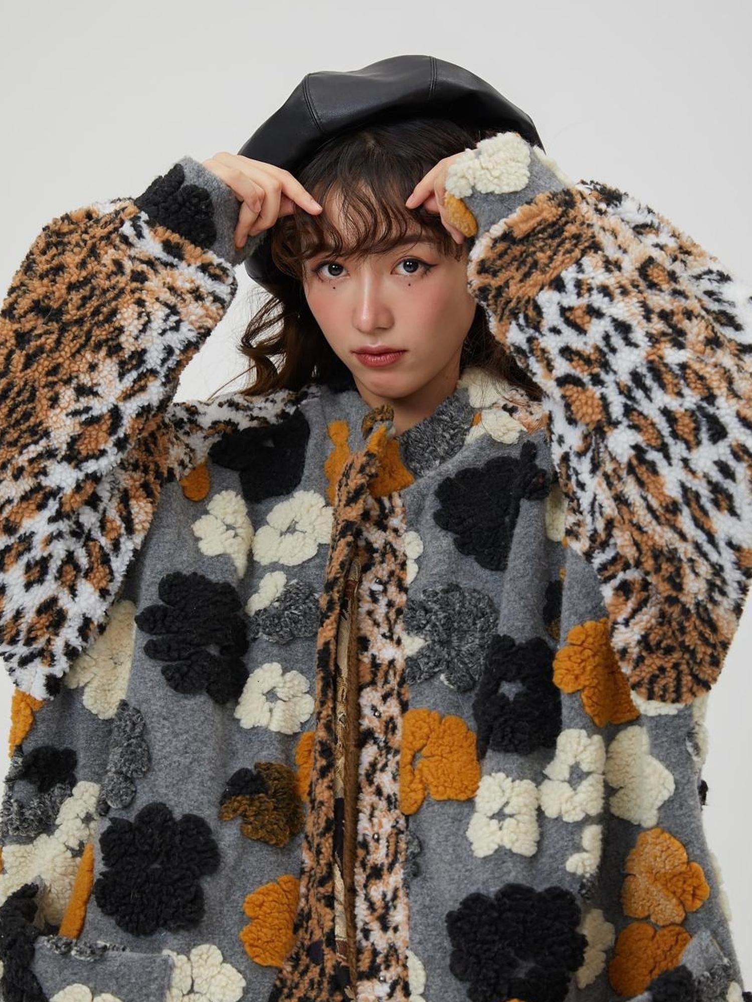 Sweet Mi Original Floral Jacquard Quilted Wool Coat For Women Free Size
