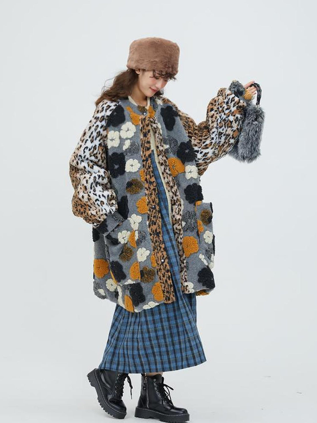 Sweet Mi Original Floral Jacquard Quilted Wool Coat For Women Free Size