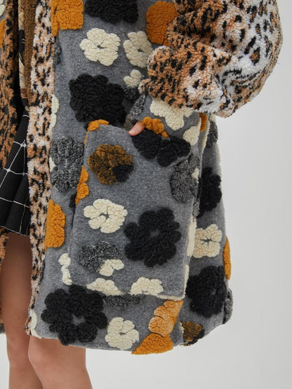 Sweet Mi Original Floral Jacquard Quilted Wool Coat For Women Free Size