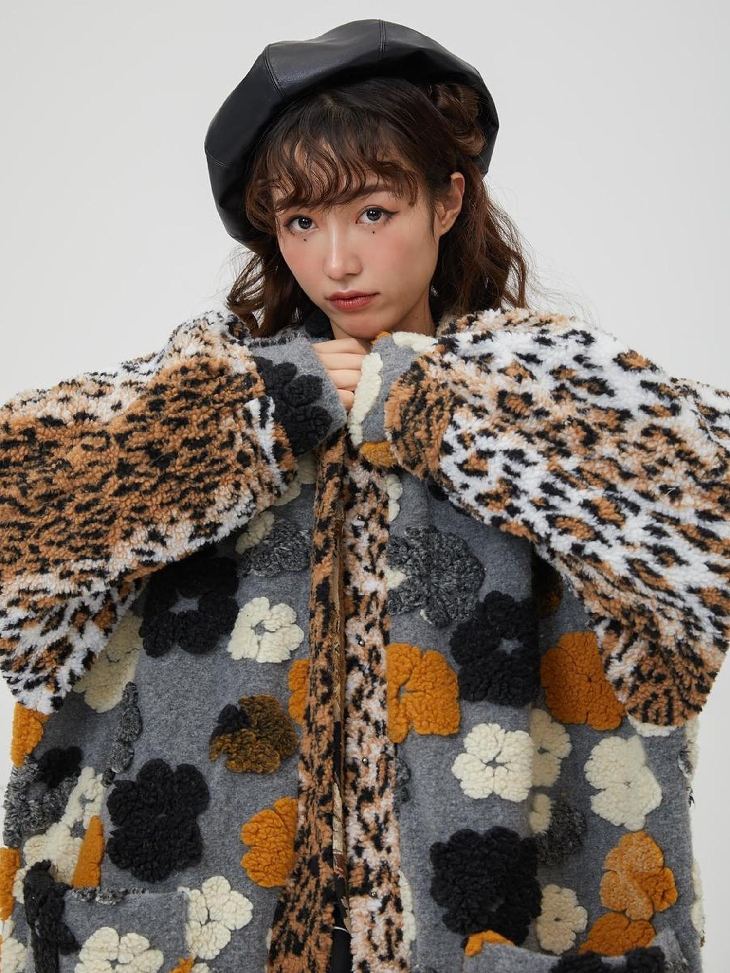 Sweet Mi Original Floral Jacquard Quilted Wool Coat For Women Free Size
