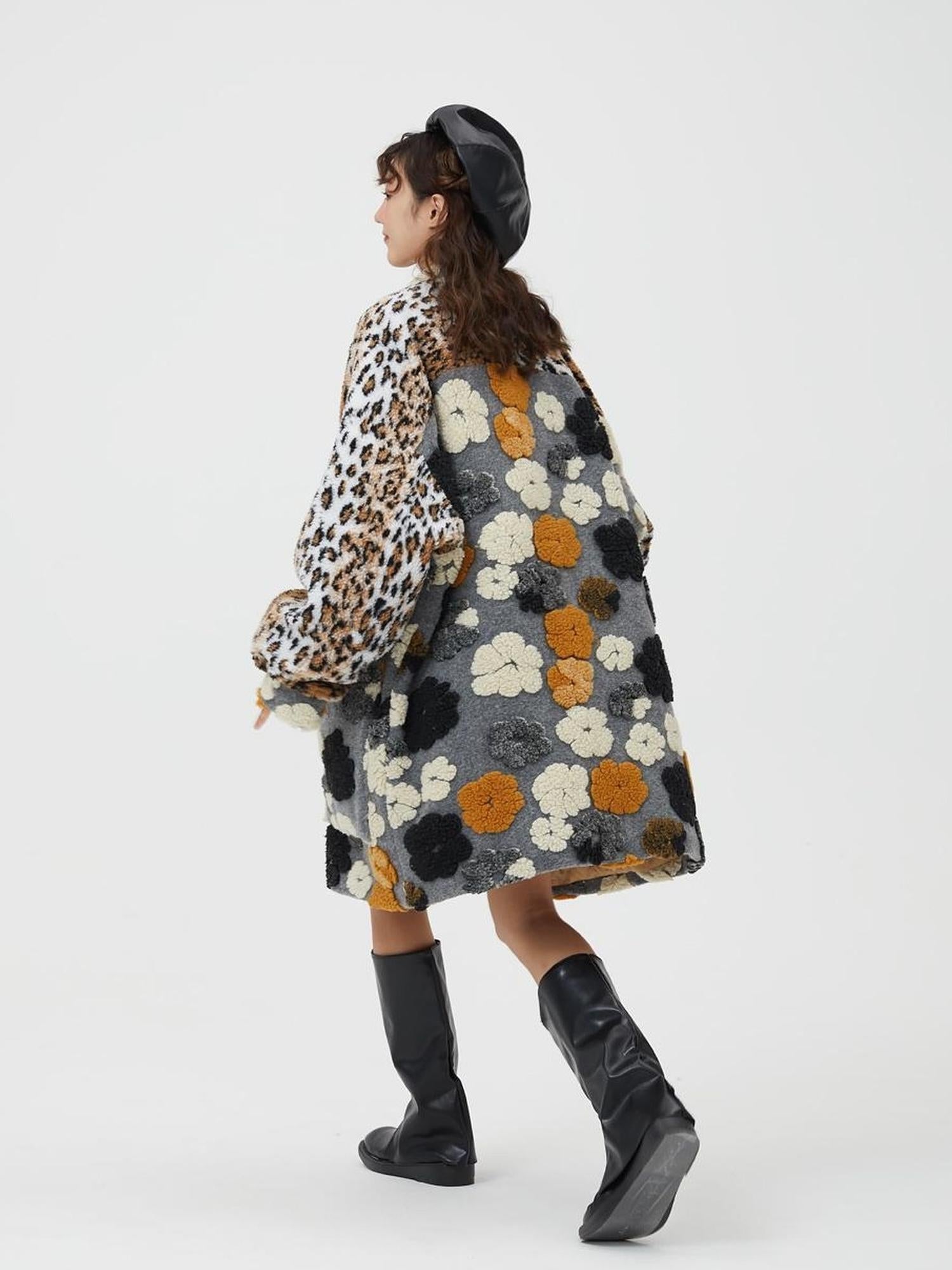 Sweet Mi Original Floral Jacquard Quilted Wool Coat For Women Free Size